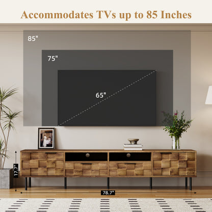 78.7 inch Natural Mid Century TV Stand 2 Drawer Media Console Supports Up To 85 Inch TV
