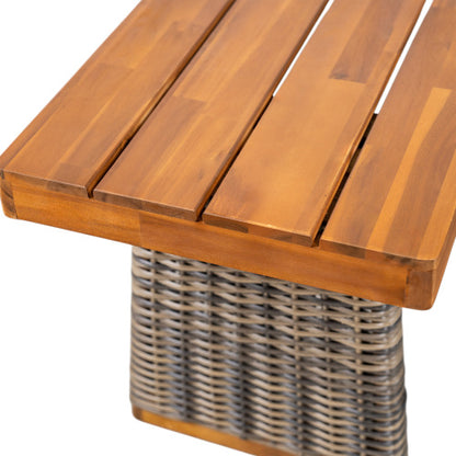 Outdoor 1pcs Acacia Wood Bench,Teak Finish+ Grey Wicker