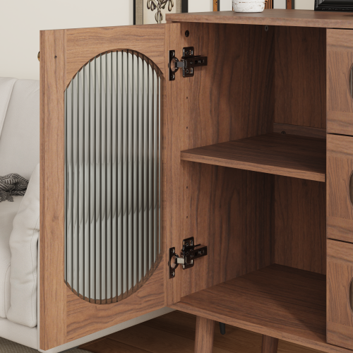 Accent Cabinet with 3 Drawers and Door, Wooden Storage Cabinet with Shelves, Sideboard for Living Room, Entryway, Natural