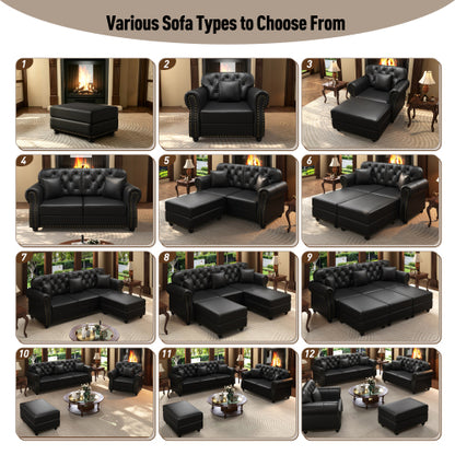 Black Faux Leather Ottoman with Sofa Combination（Only one ottoman）
