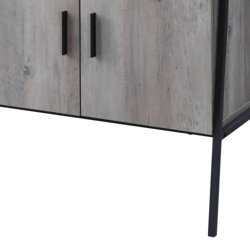 Grey Oak & Black 52 Inch Industrial TV Stand with 4 Doors for 50 Inch TV
