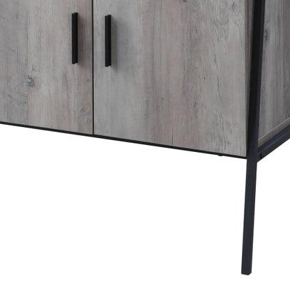Grey Oak & Black 52 Inch Industrial TV Stand with 4 Doors for 50 Inch TV
