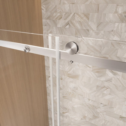 Frameless Single sliding shower door 56-60 "W x 76" H, 1/4 "(6 mm) Clear Tempered Glass, Explosion Proof Film, Stainless Steel Handle Square Tube Track Brushed Nickel