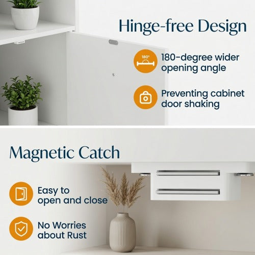 2-Pack White Modern Nightstand, Faux Drawer Design with Cabinet & Open Shelf