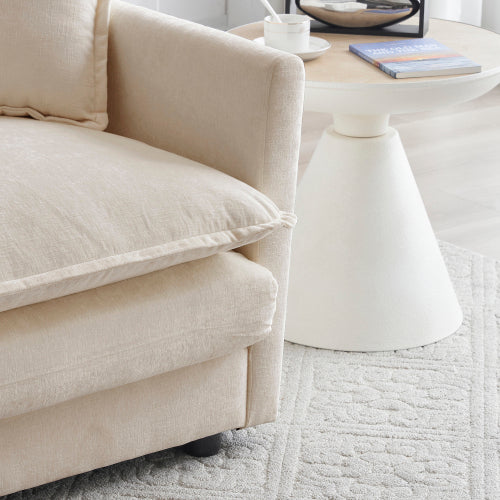 Light-Coffee Chenille Armless 1-Seat Modular Sofa with Ottoman Solid-Wood Frame Assembly-Required