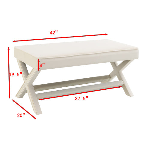 Comfort Double Bench Upholstered in Velvet Fabric,Stool with Stylish X-Crossed Legs,Comfort Cushion with piping,Velvet Beige