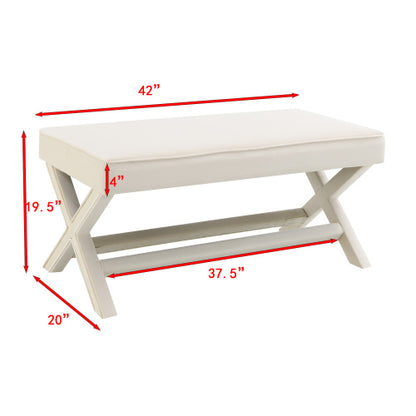 Comfort Double Bench Upholstered in Velvet Fabric,Stool with Stylish X-Crossed Legs,Comfort Cushion with piping,Velvet Beige