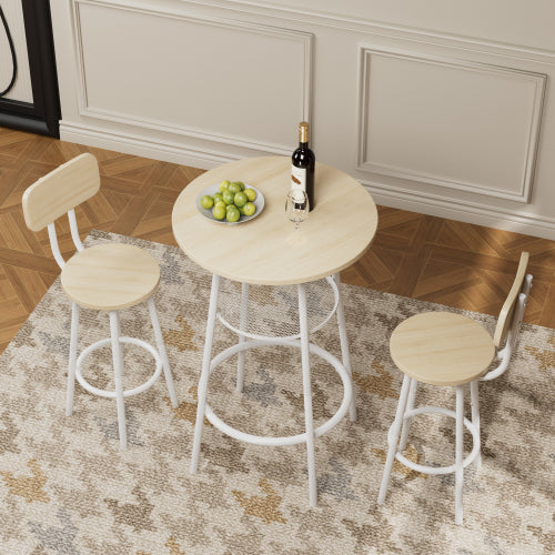 Bar Table Set with 2 Bar stools PU Soft seat with backrest, Grey, 23.62inch  W x 23.62inch  D x 35.43inch  H