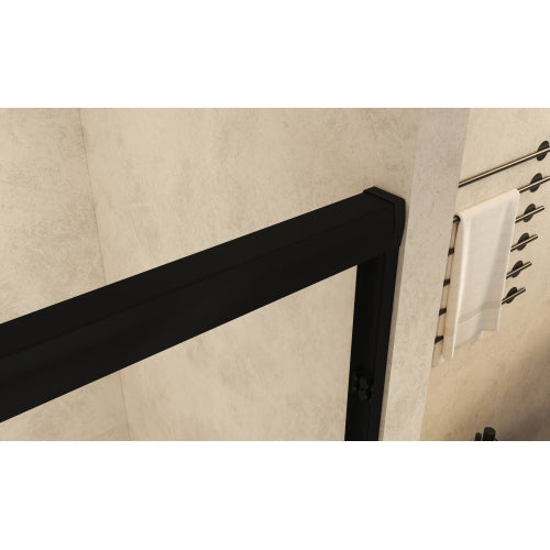 56-60" W × 60" H Tempered Glass with Explosion Proof Film, Aluminum Frame Double Sliding Shower Door, "1/4 (6 mm), Stainless Steel handle, Matte Black