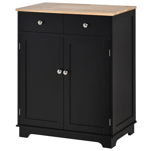 Sideboard with Solid Wood Countertop, Modern Kitchen Storage Cabinet, Coffee Bar Cabinet with 2 Drawers, Doors and Adjustable Shelf, Black