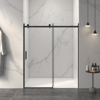 56-60"W x 72"H Frameless Sliding Shower Door,5/16" (8mm) Thick SGCC Tempered Clear Glass,Double Side Easy Clean Coat, Matte Black Finished With Buffer