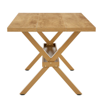 Light Wood Grain MDF Dining Table with X-Shaped Metal Bracket