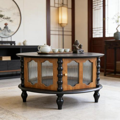 31.5inch  Black & Walnut Vintage Storage Coffee Table with Glass Doors