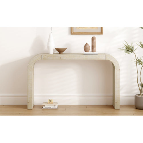 52 inch Wood Console Table with Curved Edge, Natural Texture, Perfect for Entryways and Living Rooms