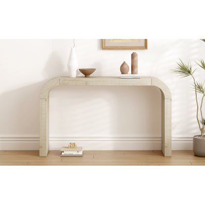 52 inch Wood Console Table with Curved Edge, Natural Texture, Perfect for Entryways and Living Rooms