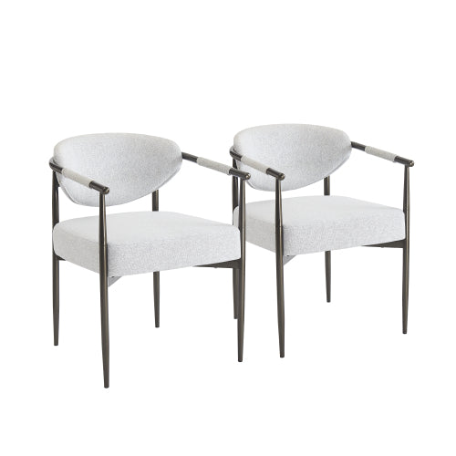 Modern Dining Chairs Set of 2, Upholstered Armchairs with Bronze Iron Frame, Beige Cushion