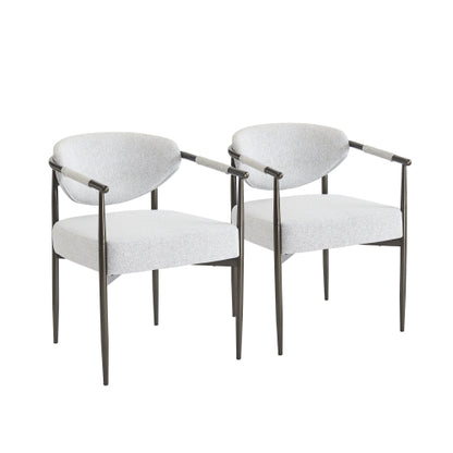 Modern Dining Chairs Set of 2, Upholstered Armchairs with Bronze Iron Frame, Beige Cushion