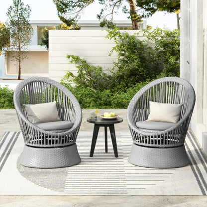 [Set of 2] 26.7" Modern Silver Grey Swivel Wicker Lounge Chair with PE Rattan and Iron Frame