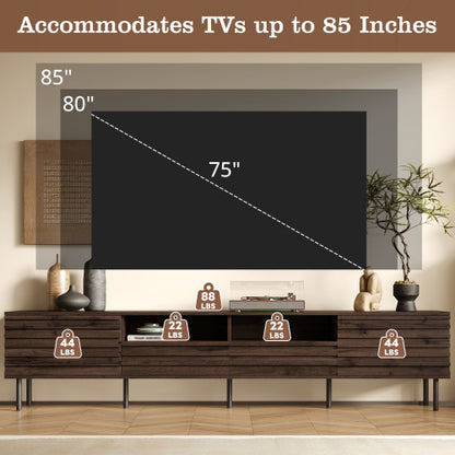 78.7 inch Dark Brown Slatted TV Stand Heavy Iron Leg Entertainment Center Max 85 Inch TV