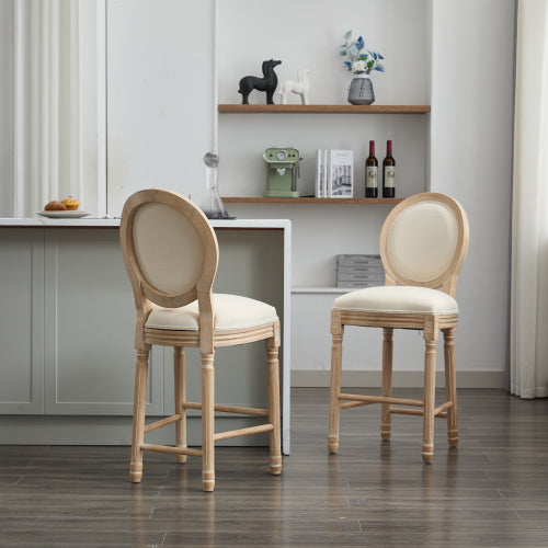 Solid Wood Bar stools Set of 2, Classic French Country Wooden Barstools with Upholstered Seating