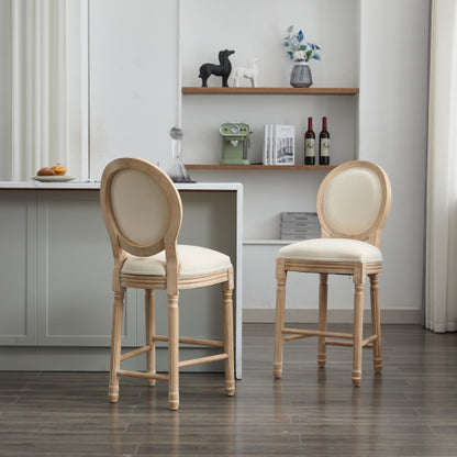 Solid Wood Bar stools Set of 2, Classic French Country Wooden Barstools with Upholstered Seating