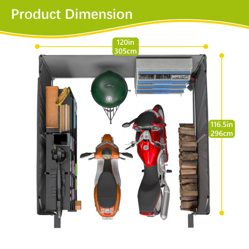 10x10ft Outdoor Storage Shed, All-Weather Garden Shelter with Waterproof UV-Resistant Cover, Multi-Functional Utility Cabin for Bicycle, Tool, Wood Storage, Easy Assembly"