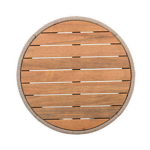 Outdoor Rattan rope & Acacia Wood Coffee Table - Patio Balcony Furniture for Garden, Yard, Balcony - Weather Resistant(Rope Beige, Natural Iron)