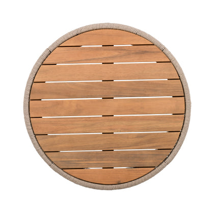 Outdoor Rattan rope & Acacia Wood Coffee Table - Patio Balcony Furniture for Garden, Yard, Balcony - Weather Resistant(Rope Beige, Natural Iron)