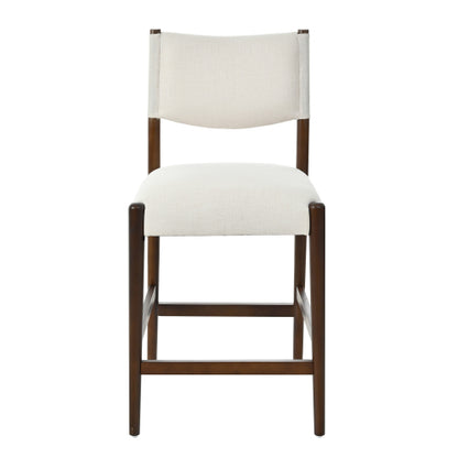 Set of 2 Walnut Beige 26.4inch  Counter Height Rubber Wood Bar Stools, Linen Upholstered Kitchen Island Chairs