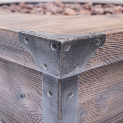 Outdoor Patio 24'' H x 32'' W Square Gas Burning Concrete Fire Pit Wood Pattern - Brown - 40,000 BTU (Tank Inside)