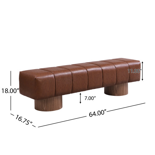 Upholstered Dining Bench for Dining Room, No-Assembly End of Bed Entryway Bench Ottoman for Bedroom Living Room, Brown PU, 300 LBS Weight Capacity