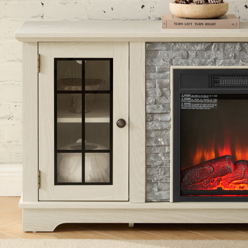 58 Inch TV Stand with 18 Inch Electric Fireplace White Media Console