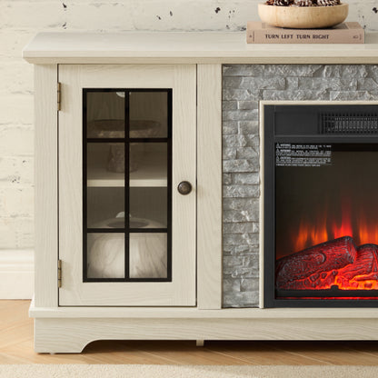 58 Inch TV Stand with 18 Inch Electric Fireplace White Media Console
