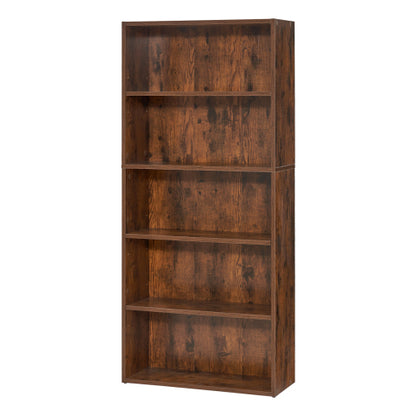 53 Inch Brown Narrow 5-Tier Adjustable Shelf Corner Bookshelf
