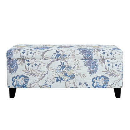 Floral Pattern Fabric Storage Ottoman, Multi-Functional Upholstered Footrest with Soft Close Hinges & Hidden Interior Storage