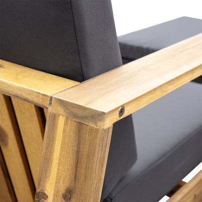 STYLE Acacia Wood Outdoor Lounge Set - Chair and Ottoman with Removable Cushions