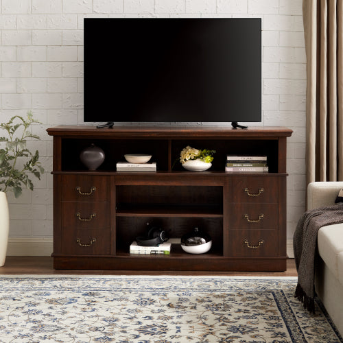 60 Inch Espresso Mid-Century Farmhouse TV Stand 3 Cable Holes Media Console Fits 65 Inch TV