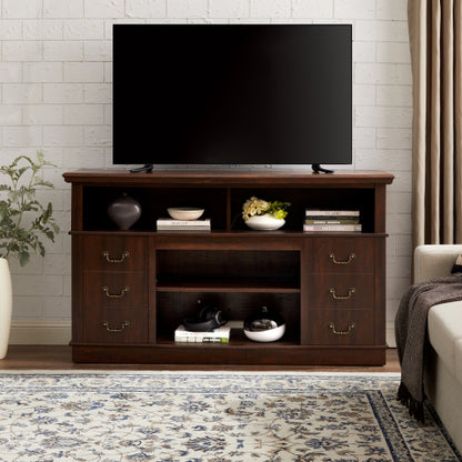 60 Inch Espresso Mid-Century Farmhouse TV Stand 3 Cable Holes Media Console Fits 65 Inch TV