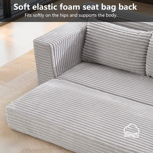 56-Inch Grey Corduroy Memory-Foam Compression Convertible Loveseat Sofa No-Assembly for Small-Space Apartment Home-Office
