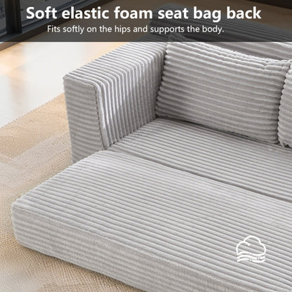56-Inch Grey Corduroy Memory-Foam Compression Convertible Loveseat Sofa No-Assembly for Small-Space Apartment Home-Office