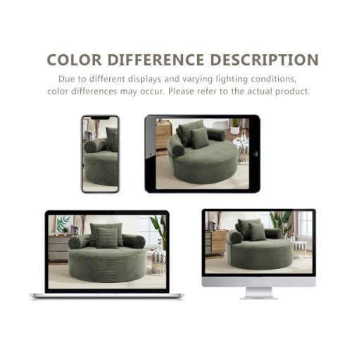 Green Round Memory-Foam Sofa-Bed,Cloud Couch with 3 Pillows