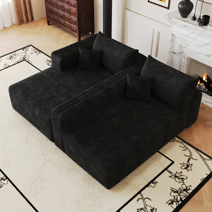 103 inch  Black Plush Corduroy L-Shape Cloud Modular Sofa, No Assembly
