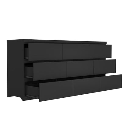 9 Drawer Dresser with No Handle Design, Modern Black Matte Wood Dresser for Bedroom, Storage Chest of Drawers for Living Room, Hallway, Entryway