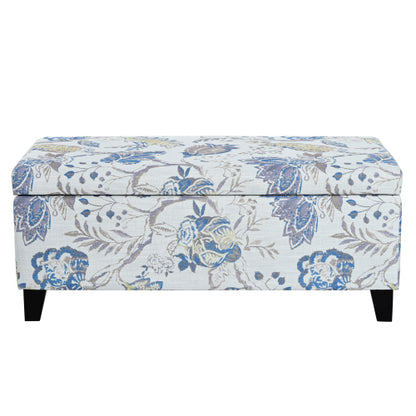 Floral Pattern Fabric Storage Ottoman, Multi-Functional Upholstered Footrest with Soft Close Hinges & Hidden Interior Storage