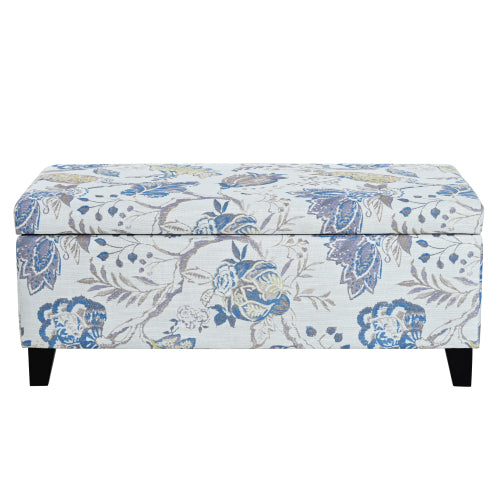 Floral Pattern Fabric Storage Ottoman, Multi-Functional Upholstered Footrest with Soft Close Hinges & Hidden Interior Storage