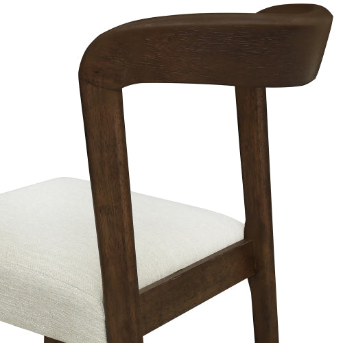 Open Back Rubberwood Dining Chairs with Upholstered Seats, Set of 2, Beige/Walnut