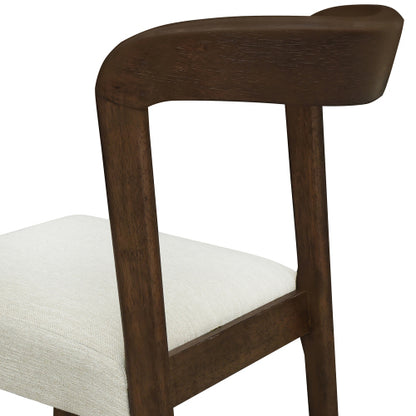 Open Back Rubberwood Dining Chairs with Upholstered Seats, Set of 2, Beige/Walnut
