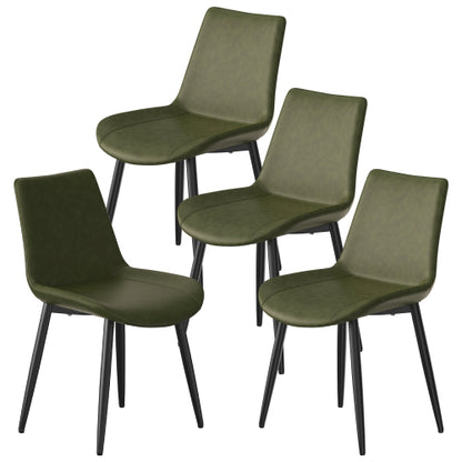 PU Leather Dining Chairs with Adjustable Feet, Set of 4, Olive Green