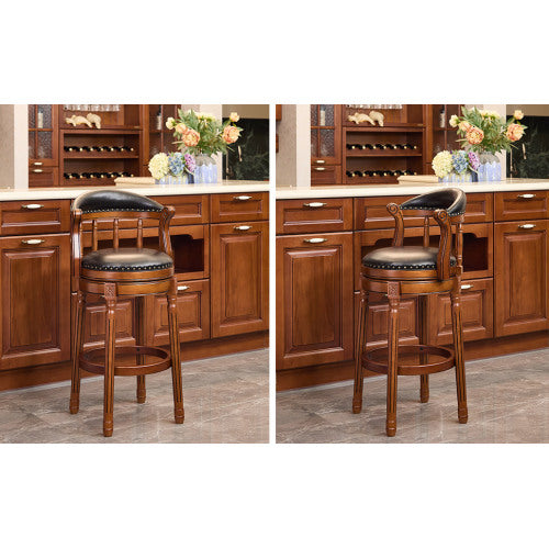 Cow top Leather Wooden Bar Stools, 360 Degree Swivel Bar Chair with Backs,Bar height Couner Height Barstools  for Home Kitchen Dining Room and Bar Room(black 1pc)