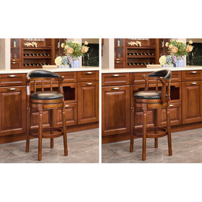 Cow top Leather Wooden Bar Stools, 360 Degree Swivel Bar Chair with Backs,Bar height Couner Height Barstools  for Home Kitchen Dining Room and Bar Room(black 1pc)